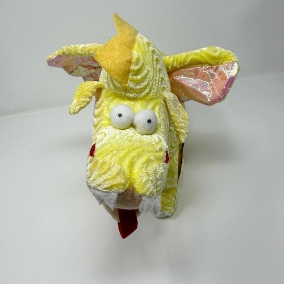 King Plush Yellow Crinkle Winged Standing Dragon 24" Plush Red Striped Belly Toy - Picture 4 of 16